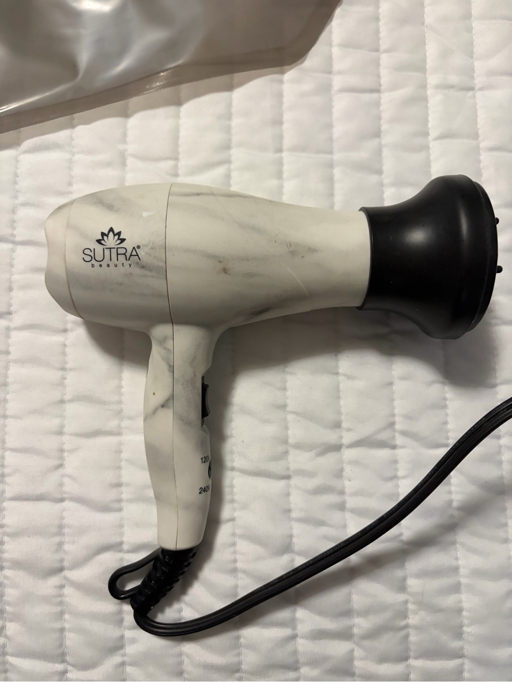 White Hair Dryer with Black diffuser - Compact Styling